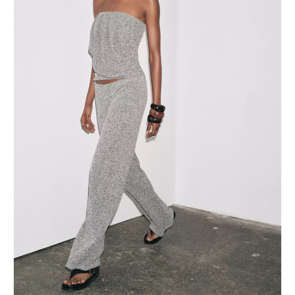 Zara boucle strapless top & wide leg pants co-ord set